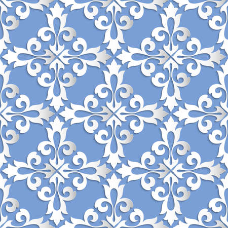 Vector damask seamless pattern background. Elegant luxury texture for wallpapers, backgrounds and page fill. 3D elements with shadows and highlights. Paper cut.のイラスト素材