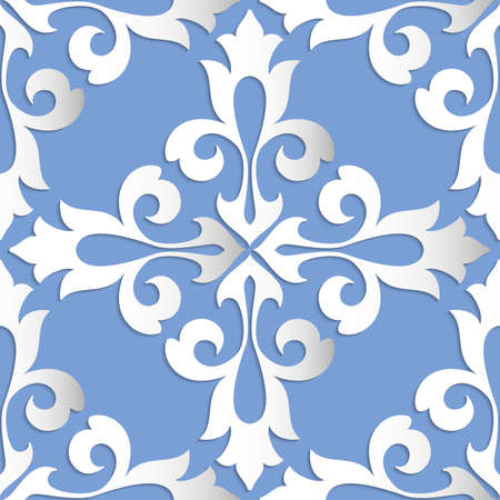 Vector damask seamless pattern element. Elegant luxury texture for wallpapers, backgrounds and page fill. 3D elements with shadows and highlights. Paper cut.のイラスト素材