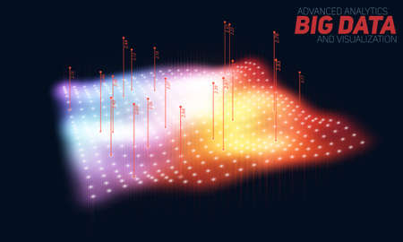 Big data plot colorful visualization. Futuristic infographic. Information aesthetic design. Visual data complexity. Complex data threads graphic visualization. Social network. Abstract data graph.のイラスト素材