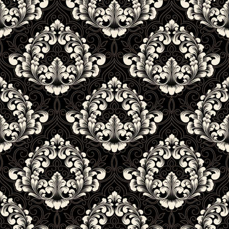 Vector damask seamless pattern background. Classical luxury old fashioned damask ornament, royal victorian seamless texture for wallpapers, textile, wrapping. Exquisite floral baroque template.のイラスト素材