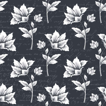 Vector flower seamless pattern background with ancient text. Elegant texture for backgrounds. Classical luxury old fashioned floral ornament.のイラスト素材