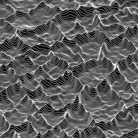 Vector striped grayscale background. Abstract line waves. Sound wave oscillation. Funky curled lines.のイラスト素材