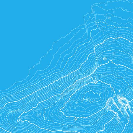 Vector abstract blue earth relief map. Generated conceptual elevation map. Isolines of landscape surface elevation.のイラスト素材