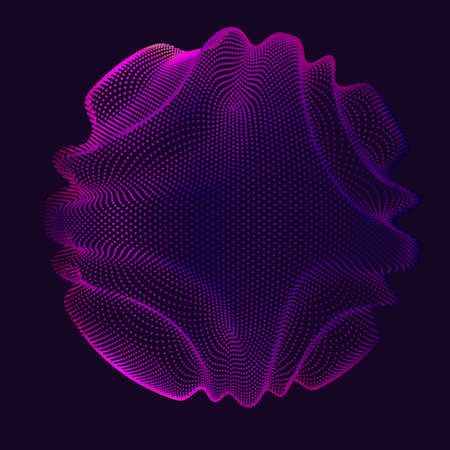 Abstract vector violet mesh sphere on dark background. Futuristic style card. Elegant background for business presentations. Corrupted point sphere. Chaos aesthetics.のイラスト素材