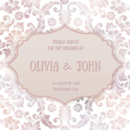 Vector invitation, cards or wedding card with damask background and elegant floral elements. Arabesque style design.のイラスト素材