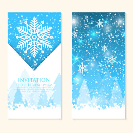 Vector invitation card with snowflakes. Happy New Year and Merry Christmas invitation card. Nice template for your designs.のイラスト素材