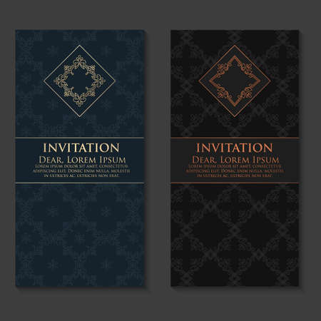 Vector invitation, cards with ethnic arabesque elements. Arabesque style design. Elegant floral abstract ornaments. Front and back side of card. Business cards. eps10のイラスト素材