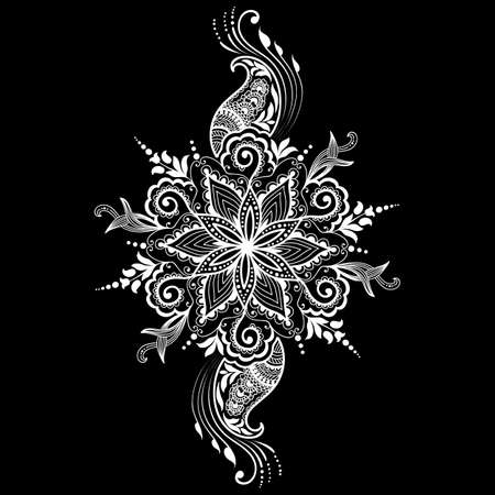 Vector illustration of mehndi ornament. Traditional indian style, ornamental floral elements for henna tattoo, stickers, mehndi and yoga design, cards and prints. Abstract floral vector illustration.のイラスト素材