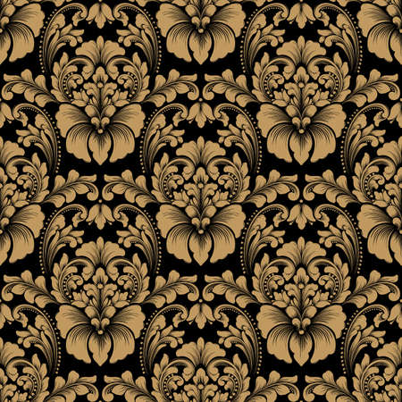 Vector damask seamless pattern background. Classical luxury old fashioned damask ornament, royal victorian seamless texture for wallpapers, textile, wrapping. Exquisite floral baroque template.のイラスト素材