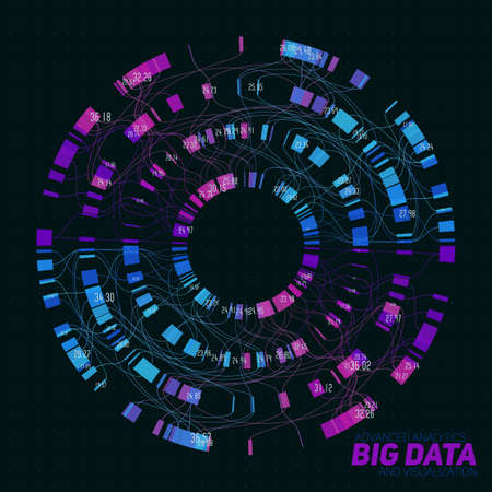 Big data visualization. Futuristic infographic. Information aesthetic design. Visual data complexity. Complex data threads graphic visualization. Social network representation. Abstract round graph.のイラスト素材