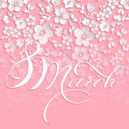 Elegant greeting card. 8 March International Women's Day. Vector card with beautiful sakura flower element and elegant typography. Cherry blossom backgroundのイラスト素材