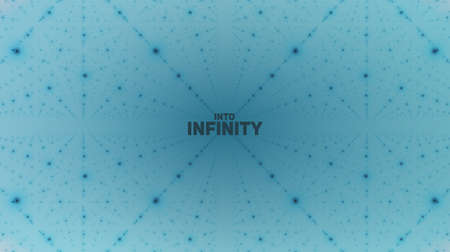 Vector infinite space background. Matrix of glowing stars with illusion of depth, perspective. Geometric backdrop with point array as lattice. Abstract futuristic universe on light blue background.のイラスト素材