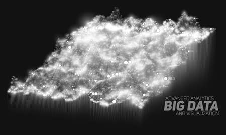 Vector abstract grayscale big data visualization. Futuristic infographics aesthetic design. Visual information complexity. Intricate data threads graphic. Social network or business analytics.のイラスト素材