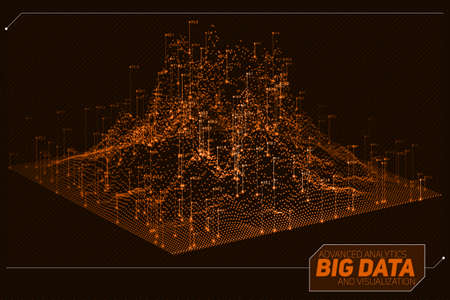 Vector abstract 3D big data visualization. Futuristic infographics aesthetic design. Visual information complexity. Intricate data threads graphic. Social network or business analytics representationのイラスト素材