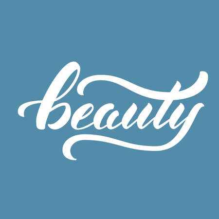 Hand drawn lettering Beauty. Elegant modern handwritten calligraphy. Vector Ink illustration. Typography poster on blue background. For cards, invitations, prints etc.のイラスト素材
