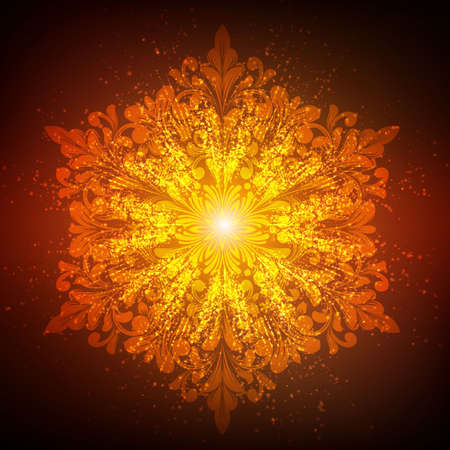 Vector ornamental round lace with damask and arabesque elements. Mehndi style. Orient traditional ornament. Glowing snowflake.のイラスト素材