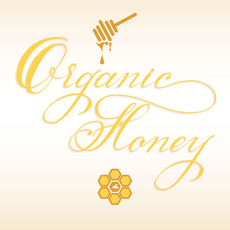 Hand drawn lettering Organic honey. Elegant modern handwritten calligraphy. Vector Ink illustration. Typography poster on light background. For cards, invitations, prints etc.のイラスト素材