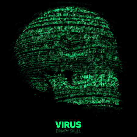 Vector skull constructed with green binary code.のイラスト素材