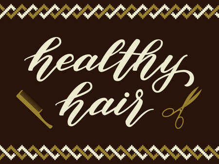Hand drawn lettering - healthy hair. Elegant modern handwritten calligraphy. Vector Ink illustration. Typography poster on dark background. For cards, invitations, prints etcのイラスト素材