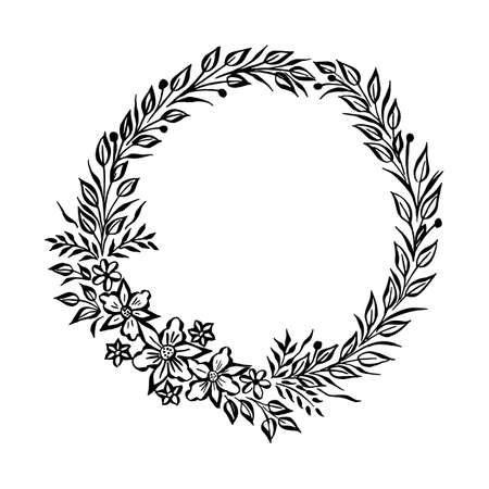 Vector Fine floral round frame. Decorative element for invitations and cards. Border element. Vector Ink illustrationのイラスト素材