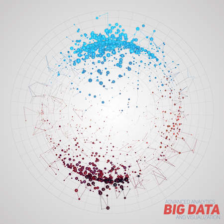 Vector abstract round big data visualization. Futuristic infographics design. Visual information complexity. Intricate data threads graphic. Social network or business analytics representationのイラスト素材