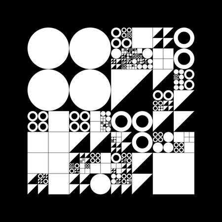 Subdivided grid system with symbols. Randomly sized objects with fixed space between. Futuristic minimalistic layout. Conceptual generative background. Procedural graphics. Creative coding.のイラスト素材