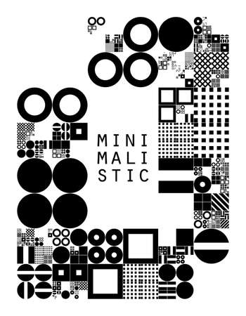 Subdivided grid system with symbols. Randomly sized objects with fixed space between. Futuristic minimalistic layout. Conceptual generative background. Procedural graphics.のイラスト素材