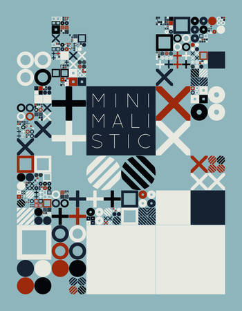 Subdivided grid system with symbols. Randomly sized objects with fixed space between. Futuristic minimalistic colorful layout. Conceptual generative background. Procedural graphics. Creative coding.のイラスト素材