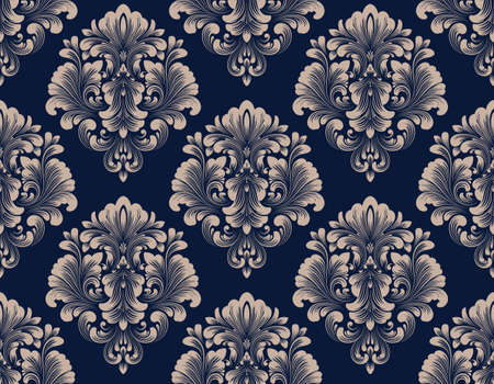 Vector damask seamless pattern background. Classical luxury old fashioned damask ornament, royal victorian seamless texture for wallpapers, textile, wrapping. Exquisite floral baroque template.のイラスト素材