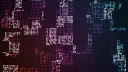 Vector abstract big data visualization. Colorful glowing data flow as binary numbers. Computer code...