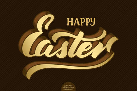 Hand drawn volumetric lettering Happy Easter. Elegant vintage handwritten calligraphy. Vector ink illustration. Typography poster on dark background. For cards, invitations, prints, etc.のイラスト素材