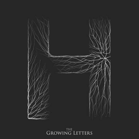 Vector letter H of branch or cracked alphabet. H symbol consisting of growing white lines. Fractured letters. Lighting silhouet of capital letters. Abstract fontのイラスト素材