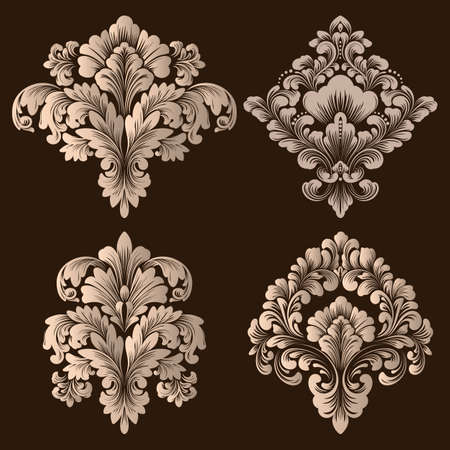 Vector set of damask ornamental elements. Elegant floral abstract elements for design. Perfect for invitations, cards etc.のイラスト素材