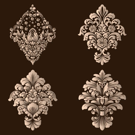 Vector set of damask ornamental elements. Elegant floral abstract elements for design. Perfect for invitations, cards etc.のイラスト素材