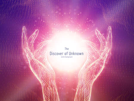 Vector illustration of glowing sphere in two hands.のイラスト素材
