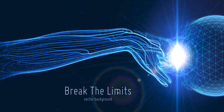 Vector illustration of wired hand crushing polygonal sphereのイラスト素材