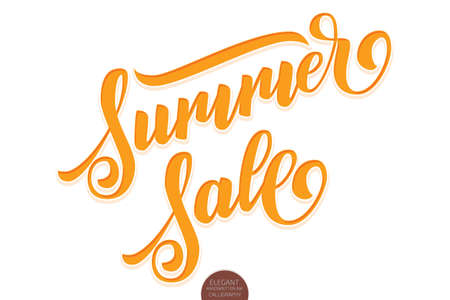 Vector volumetric Summer Sale elegant modern handwritten calligraphy. Vector Ink illustration. Isolated on red background with shadows and highlights. For cards, invitations, prints, etc.のイラスト素材