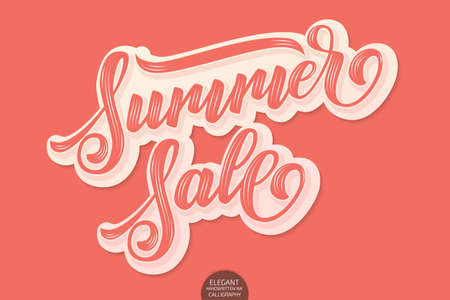 Vector volumetric Summer Sale elegant modern handwritten calligraphy. Vector Ink illustration. Isolated on red background with shadows and highlights. For cards, invitations, prints, etc.のイラスト素材