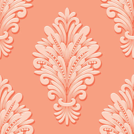 Vector volumetric damask seamless pattern element. Elegant luxury embossed texture for wallpapers, backgrounds and page fill. 3D elements with shadows and highlights.のイラスト素材