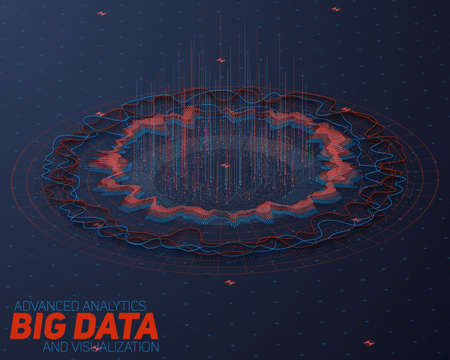 Big data circular perspective visualization. Futuristic infographic HUD, information aesthetic design. Visual data complexity complex data threads graphic, social network abstract graph.のイラスト素材