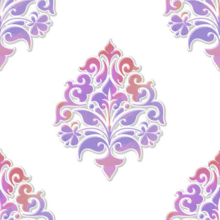 Vector volumetric damask seamless pattern element. Elegant luxury embossed texture with watercolor for wallpapers, backgrounds and page fill. 3D elements with shadows and highlightsのイラスト素材