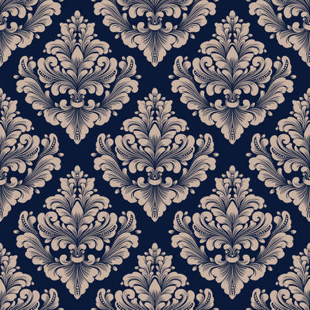 Vector damask seamless pattern background. Classical luxury old fashioned damask ornament, royal victorian seamless texture for wallpapers, textile, wrapping. Exquisite floral baroque template.のイラスト素材