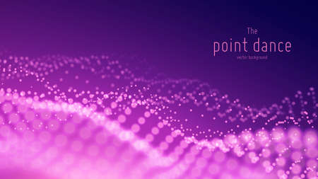 Vector abstract particle wave, points array with shallow depth of field. Futuristic illustration. Technology digital splash or explosion of data points. Pont dance waveform. Cyber UI, HUD element.のイラスト素材