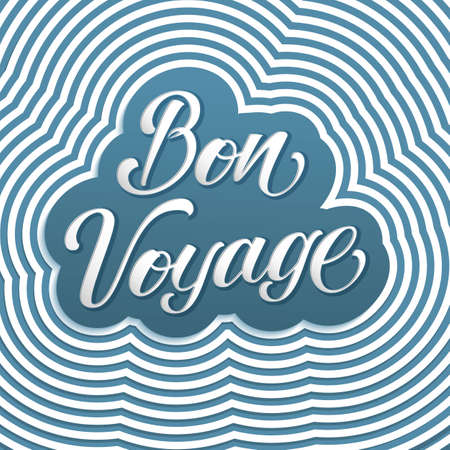 Vector hand drawn lettering Bon Voyage. Elegant modern handwritten calligraphy. Vector Ink illustration. Happy travel. Typography poster on dark background. For cards, invitations, prints etc.のイラスト素材