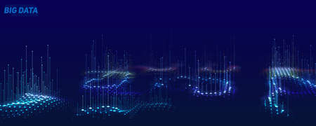 Vector abstract 3D big data visualization. Futuristic infographics aesthetic design. Visual information complexity. Intricate data threads plot. Social network or business analytics representationのイラスト素材