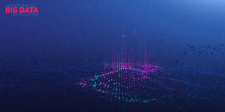 Vector abstract 3D big data visualization. Futuristic infographics aesthetic design. Visual information complexity. Intricate data threads plot. Social network or business analytics representationのイラスト素材