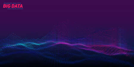 Vector abstract 3D big data visualization. Futuristic infographics aesthetic design. Visual information complexity. Intricate data threads plot. Social network or business analytics representationのイラスト素材