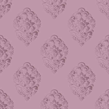 Vector volumetric damask seamless pattern background. Elegant luxury embossed texture for wallpapers, backgrounds and page fill. 3D elements with shadows and highlightsのイラスト素材