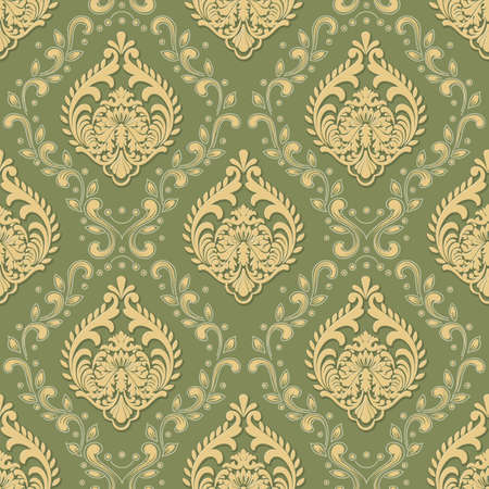 Vector volumetric damask seamless pattern background. Elegant luxury embossed texture for wallpapers, backgrounds and page fill. 3D elements with shadows and highlightsのイラスト素材