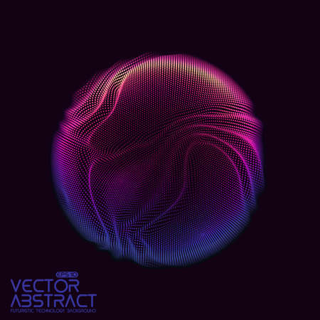 Vector abstract sphere of particles, points array. Futuristic vector illustration. Technology digital splash or explosion of data points. Spherical waveform. Cyber UI or HUD element.のイラスト素材